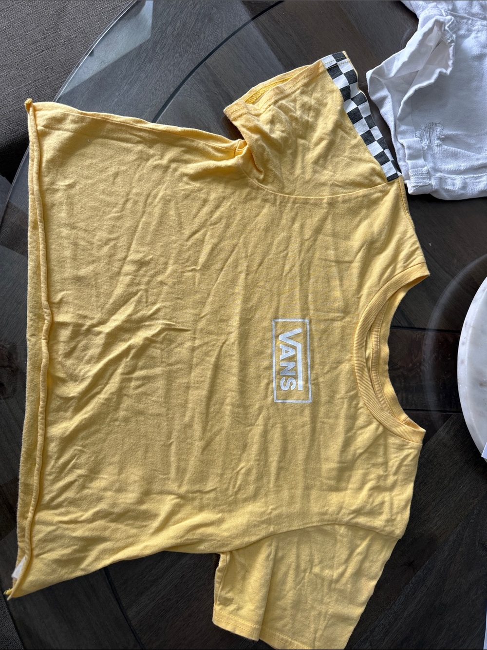 Vans Yellow Short Sleeve Tee with Black & White Checker Detail